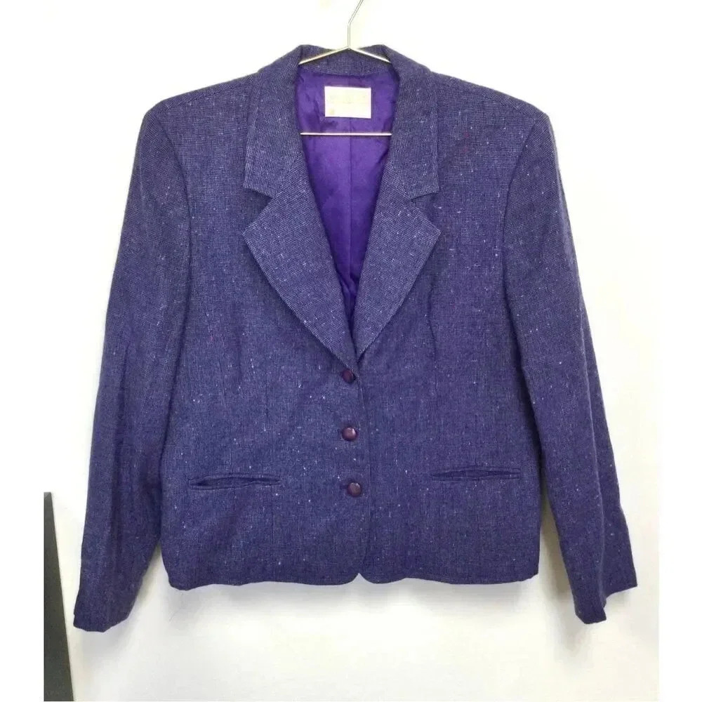 Vintage Pendleton Womens Purple Tweed Wool Three Button Blazer Jacket Size Large